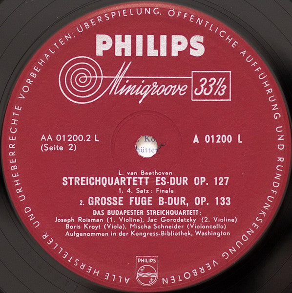 Ludwig van Beethoven, Budapest String Quartet : Gesamte Streichquartette (Streichquartett Es-dur Op. 127 / Grosse Fuge B-dur Op.144) (LP)
