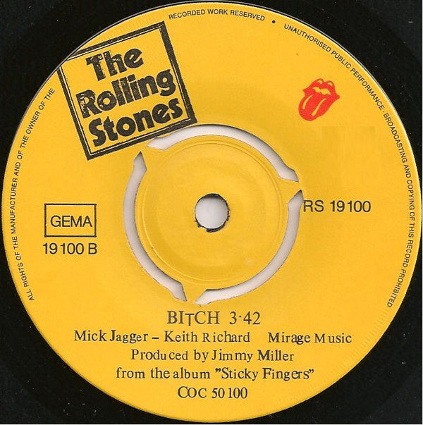 The Rolling Stones : Brown Sugar / Bitch (7", Single, Pus)