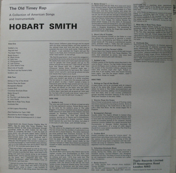 Hobart Smith : The Old Timey Rap: A Collection Of American Songs & Instrumentals (LP, Album, RE)