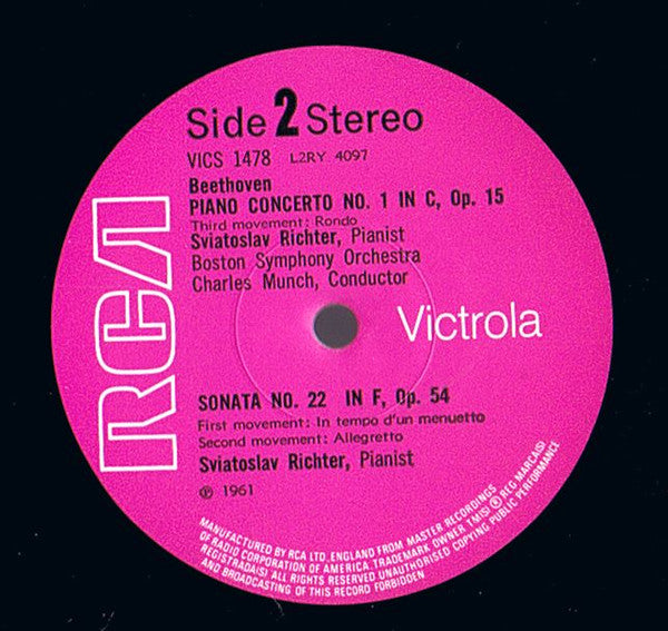 Ludwig van Beethoven, Sviatoslav Richter, Charles Munch, Boston Symphony Orchestra : Piano Concerto No. 1 / Piano Sonata No.22 Op. 54 (LP)