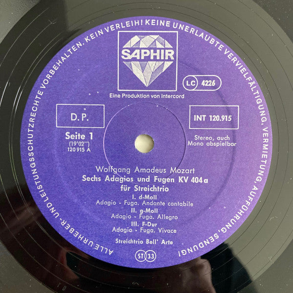 Wolfgang Amadeus Mozart, Trio Bell'Arte : Sechs Adagios Und Fugen KV 404a (LP)