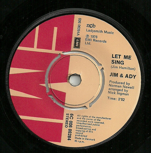 Jim & Ady : Let Me Sing (7", Single)