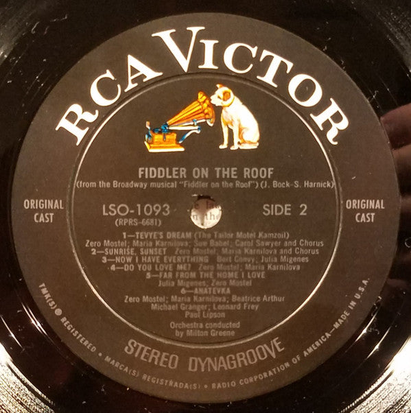 "Fiddler On The Roof" Original Broadway Cast : Zero Mostel In Fiddler On The Roof (The Original Broadway Cast Recording) (LP, Album, In)