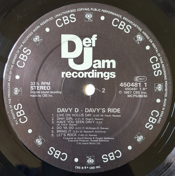 Davy D Featuring Hurricane (2) : Davy's Ride (LP, Album)