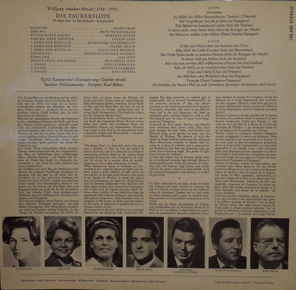 Wolfgang Amadeus Mozart • Karl Böhm • Evelyn Lear • Roberta Peters • Lisa Otto • Fritz Wunderlich • Dietrich Fischer-Dieskau • Franz Crass • Berliner Philharmoniker : Die Zauberflöte (Querschnitt) (LP)