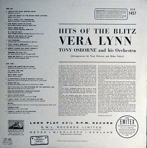 Vera Lynn With Tony Osborne And His Orchestra : Hits Of The Blitz (LP, RE)