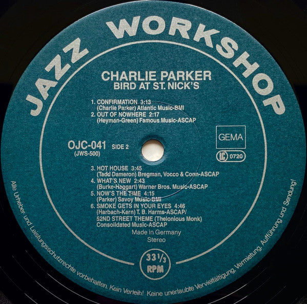 Charlie Parker : Bird At St. Nick's (LP, Album)