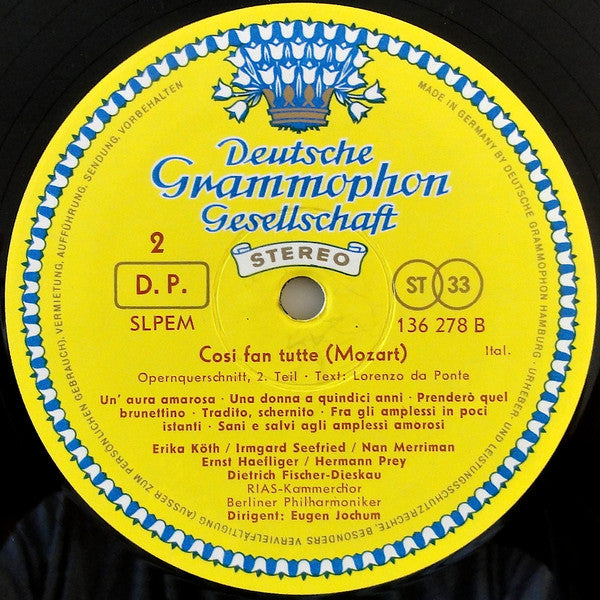 Wolfgang Amadeus Mozart – Irmgard Seefried, Nan Merriman, Erika Köth, Ernst Haefliger, Hermann Prey, Dietrich Fischer-Dieskau, Eugen Jochum : Così Fan Tutte (LP, RE)