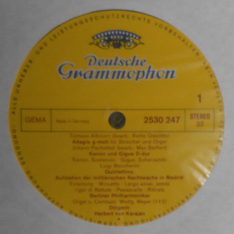 Tomaso Albinoni · Johann Pachelbel · Luigi Boccherini · Ottorino Respighi - Berliner Philharmoniker · Herbert von Karajan : Adagio (LP)