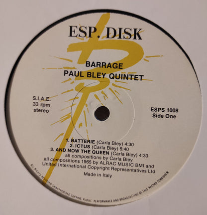 Paul Bley Quintet : Barrage (LP, Album, RE)