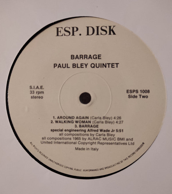 Paul Bley Quintet : Barrage (LP, Album, RE)