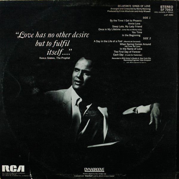 Harry Belafonte : Belafonte Sings Of Love (LP, Album)