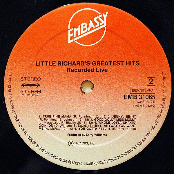 Little Richard : Little Richard’s Greatest Hits - Recorded Live (LP, Album, RE, Red)