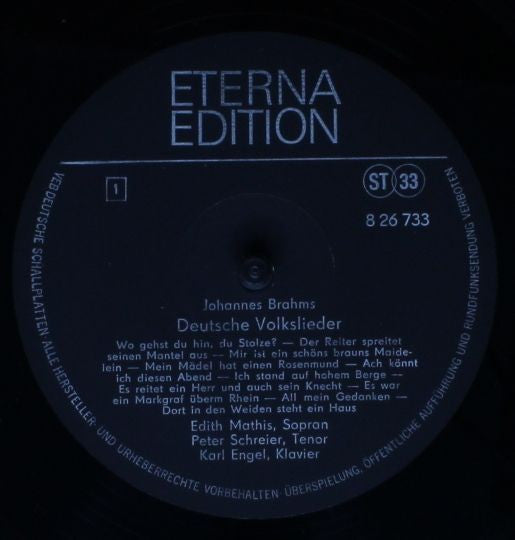 Johannes Brahms - Edith Mathis, Peter Schreier, Karl Engel : Deutsche Volkslieder - Heft 4-6 (LP)