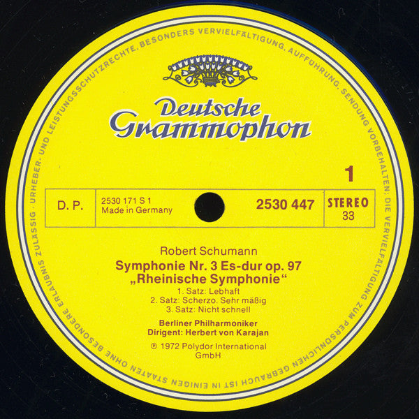 Robert Schumann, Berliner Philharmoniker ∙ Herbert von Karajan : Symphonie Nr.3 „Rheinische“ = "Rhenish" (LP, RE)