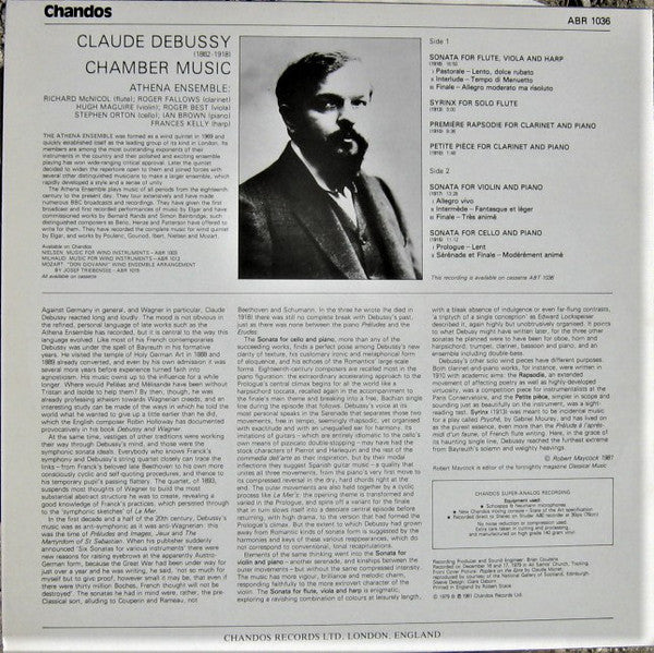 Claude Debussy - Athena Ensemble : Chamber Music (LP, Album, Sup)