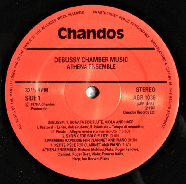 Claude Debussy - Athena Ensemble : Chamber Music (LP, Album, Sup)
