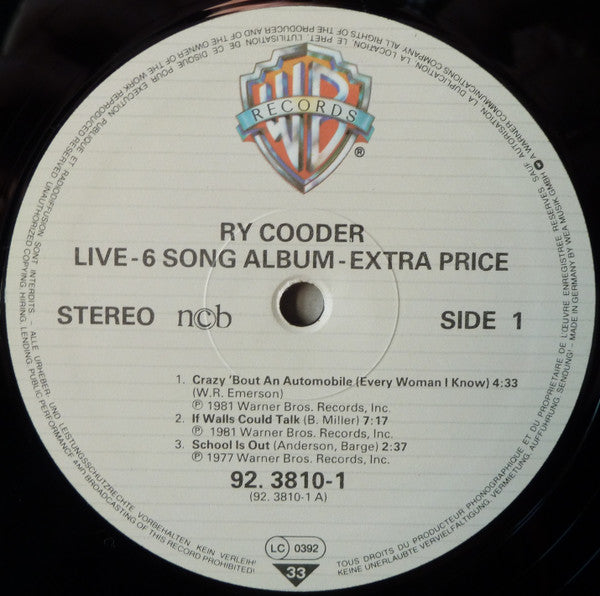 Ry Cooder : Live (LP, MiniAlbum)