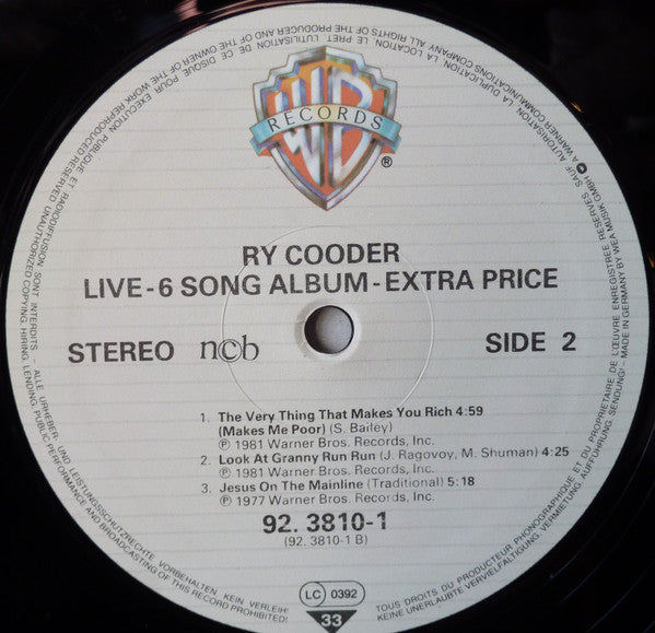 Ry Cooder : Live (LP, MiniAlbum)