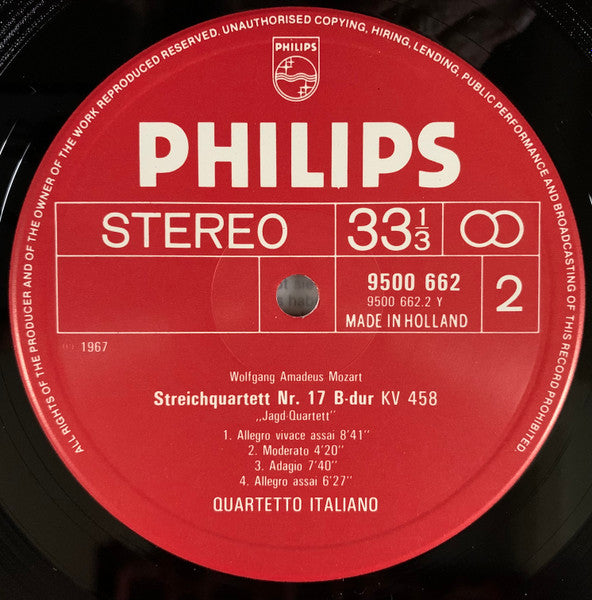 Joseph Haydn / Wolfgang Amadeus Mozart - Quartetto Italiano : String Quartet Op. 76/3  “Emperor” = “Kaiser-Quartett” / String Quartet No. 17, K.458  “The Hunt” = “Jagd-Quartett” (LP, Album, Comp)