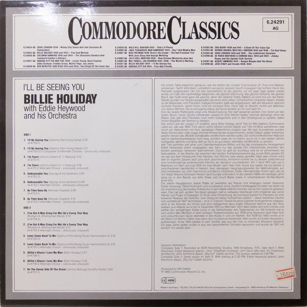 Billie Holiday With Eddie Heywood And His Orchestra : I'll Be Seeing You (LP, Comp)