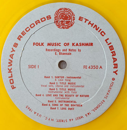 E. Bhavnain : Folk Music Of Kashmir (LP, Album, RP, Yel)