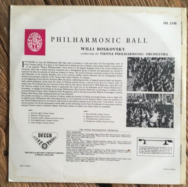 Wiener Philharmoniker, Willi Boskovsky : Philharmonic Ball (Music By Johann And Josef Strauss) (LP, RP, ED3)