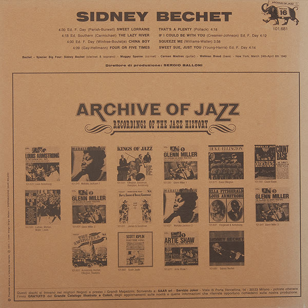 Sidney Bechet : Archive Of Jazz Volume 16 (LP)