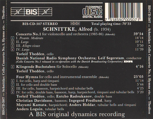 Alfred Schnittke, Torleif Thedéen, Danmarks Radios Symfoniorkester, Leif Segerstam : Cello Concerto No. 1 / Klingende Buchstaben / Four Hymns (CD)
