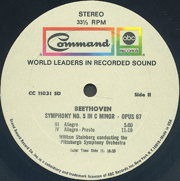 Ludwig Van Beethoven - William Steinberg And The Pittsburgh Symphony Orchestra : Symphony No.5 In C Minor Opus 67 (LP, RE)