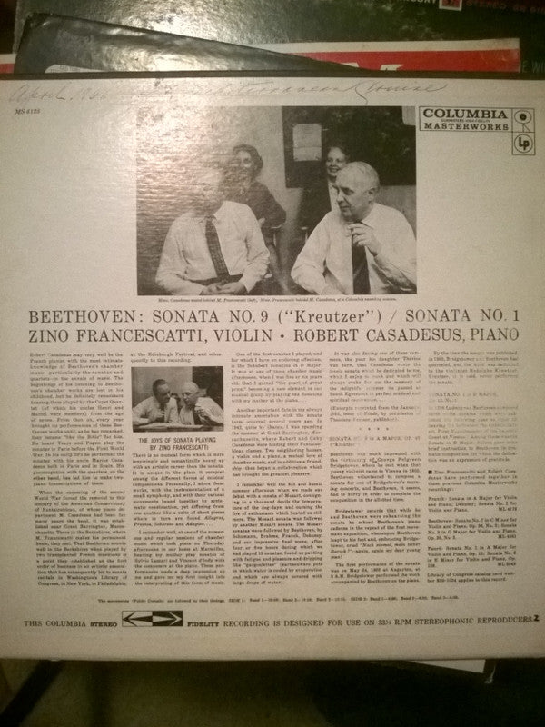 Robert Casadesus & Zino Francescatti : Beethoven: Sonata No.9 ("Kreutzer") - Sonata No.1 (LP, RE)