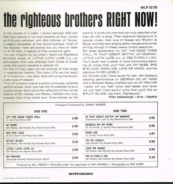 The Righteous Brothers : Right Now! (LP, Album)