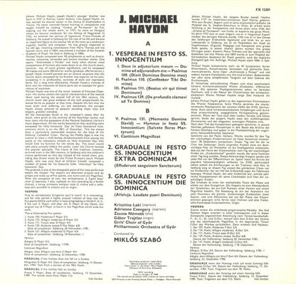 Michael Haydn - Krisztina Laki, Adrienne Csengery, Zsuzsa Németh, Gábor Trajtler, Győr Girls' Chorus, Győri Filharmonikus Zenekar, Szabó Miklós : Vesperae In Festo SS. Innocentium / Graduale In Festo SS. Innocentium Extra Dominicam / Graduale In Festo SS. Innocentium Die Dominica (LP)