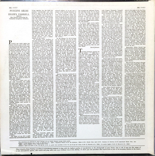 Eileen Farrell : Puccini Arias (LP)
