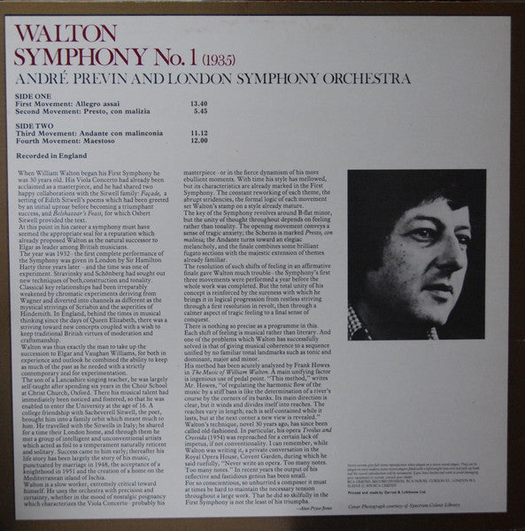 André Previn Conducts  London Symphony Orchestra : André Previn Conducts Walton Symphony No. 1 (LP, RE)