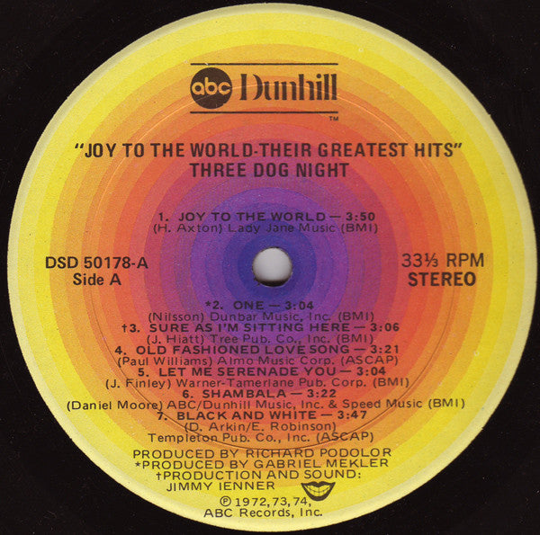 Three Dog Night : Joy To The World - Their Greatest Hits (LP, Comp, RE, No )