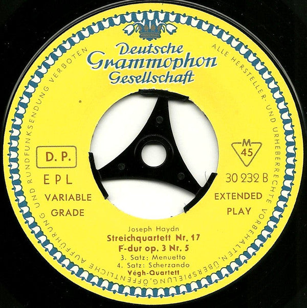 Joseph Haydn, Quatuor Végh : Streichquartett Nr. 17 F-dur Op. 3 Nr. 5 (7", EP, Mono)