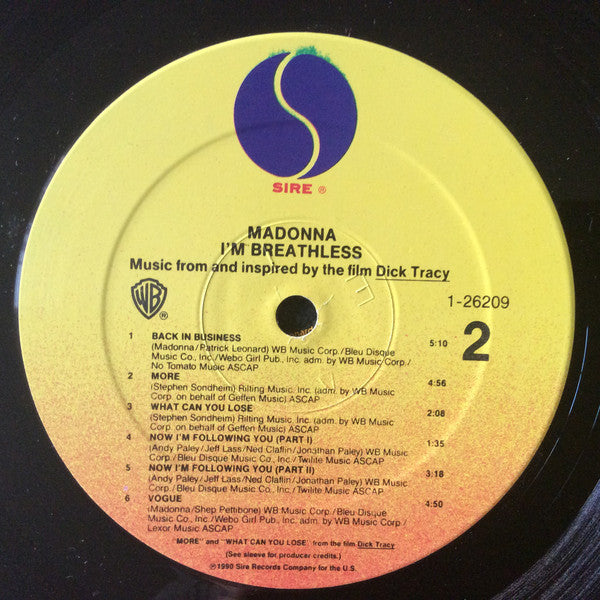 Madonna : I'm Breathless - Music From And Inspired By The Film Dick Tracy (LP, Album, SRC)