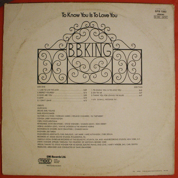 B.B. King : To Know You Is To Love You (LP, Album, Fac)