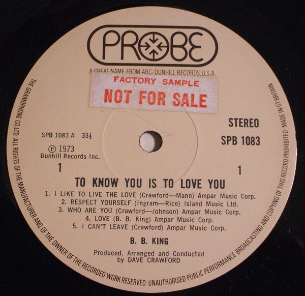 B.B. King : To Know You Is To Love You (LP, Album, Fac)