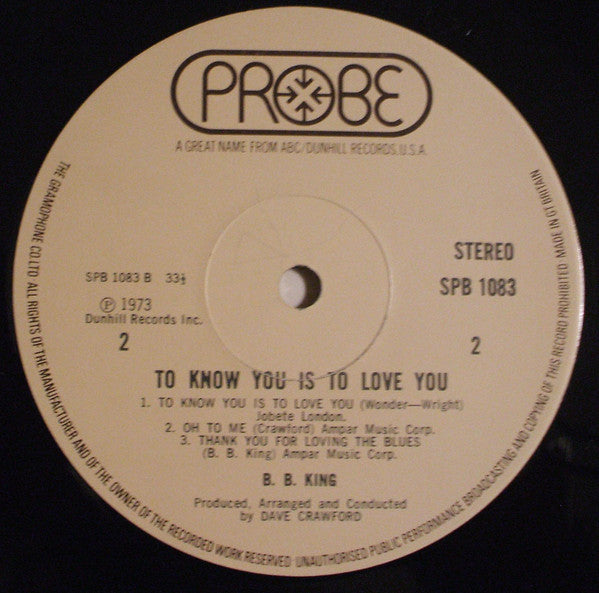 B.B. King : To Know You Is To Love You (LP, Album, Fac)