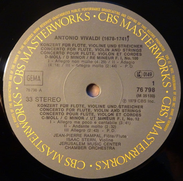 Isaac Stern / Jean-Pierre Rampal, Jerusalem Music Center Chamber Orchestra - Antonio Vivaldi & Georg Philipp Telemann : Vivaldi: Concerti – Telemann:Suite (LP, Album)