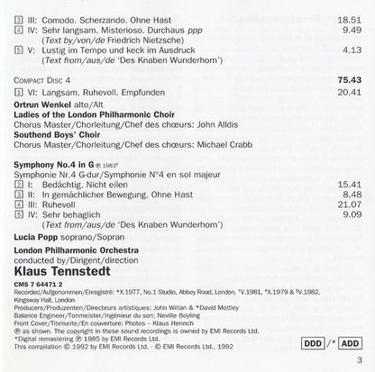 Gustav Mahler, Klaus Tennstedt : Symphonien 1-4 (4xCD, Comp, RM)
