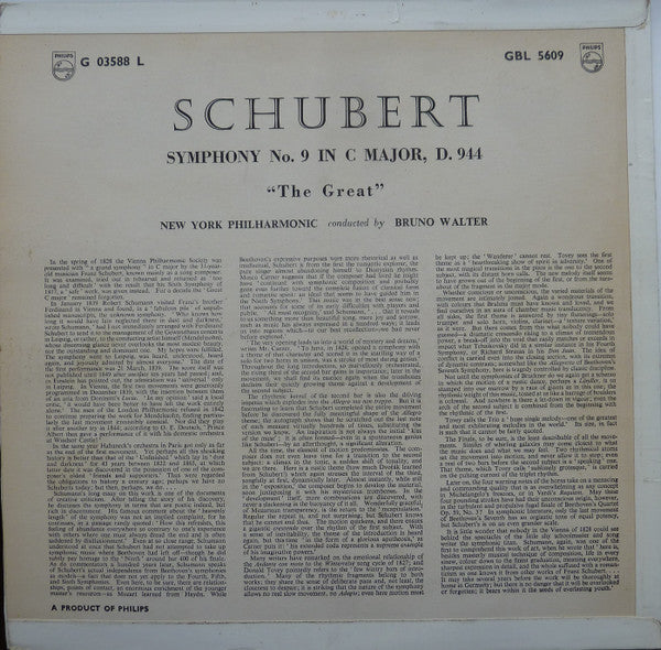 Franz Schubert, Bruno Walter, New York Philharmonic : Symphony No. 9 In C Major, D. 944 "The Great" (LP)