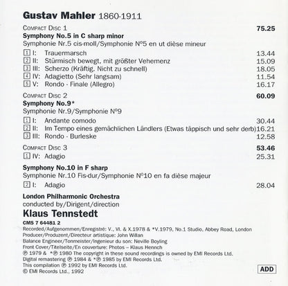 Gustav Mahler, Klaus Tennstedt : Symphonien 5, 9 & 10 Adagio (3xCD, Comp, RM)