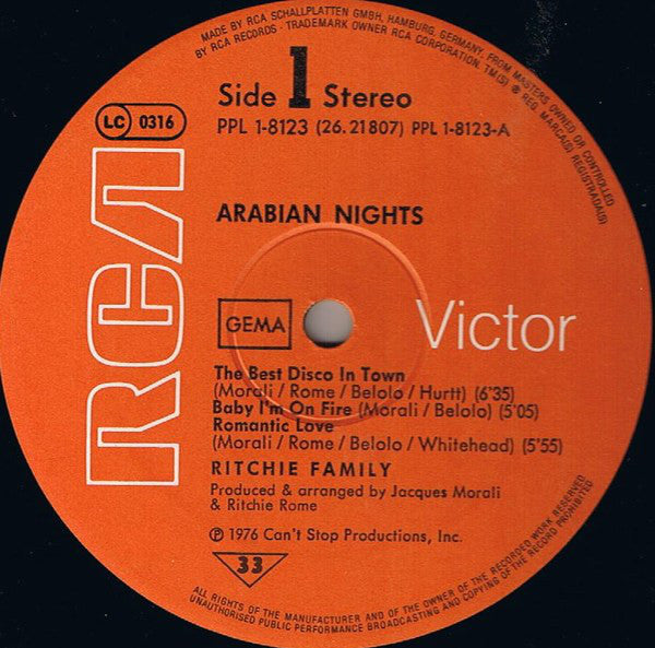 The Ritchie Family : Arabian Nights (LP, Album)