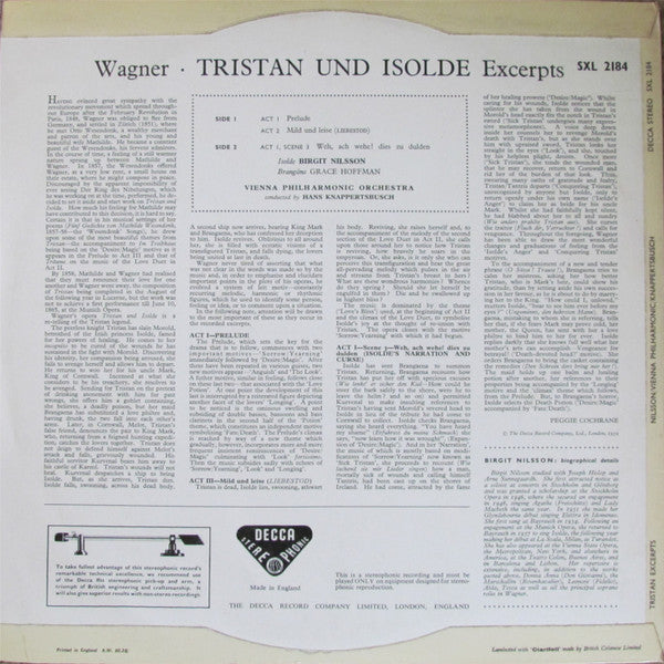Birgit Nilsson, Richard Wagner, Wiener Philharmoniker ･ Hans Knappertsbusch : Tristan Und Isolde (Excerpts) (LP)