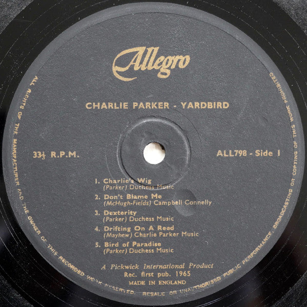 Charlie Parker : Yardbird (LP, Comp, Mono, Bla)