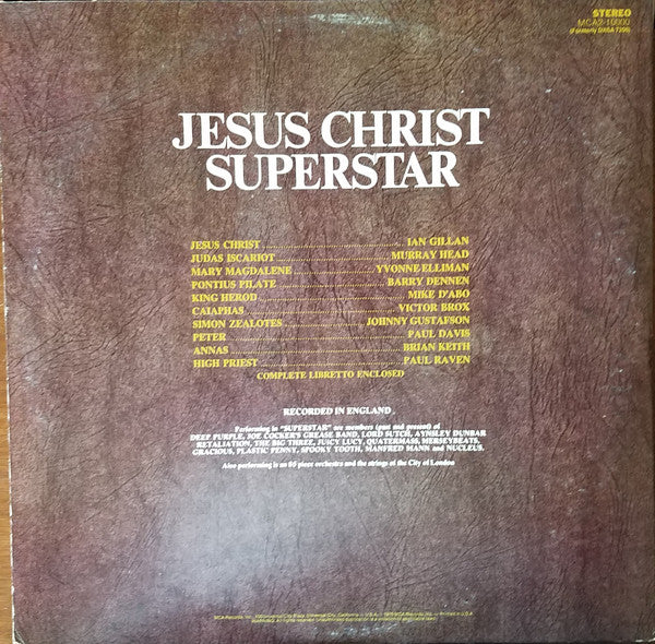 Andrew Lloyd Webber And Tim Rice : Jesus Christ Superstar - A Rock Opera (2xLP, Album, RE, Glo)