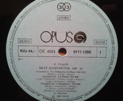 Bohdan Warchal, Slovak Chamber Orchestra, Jiří Stivín / Antonio Vivaldi : Six Concertos, Op. 10 (LP)